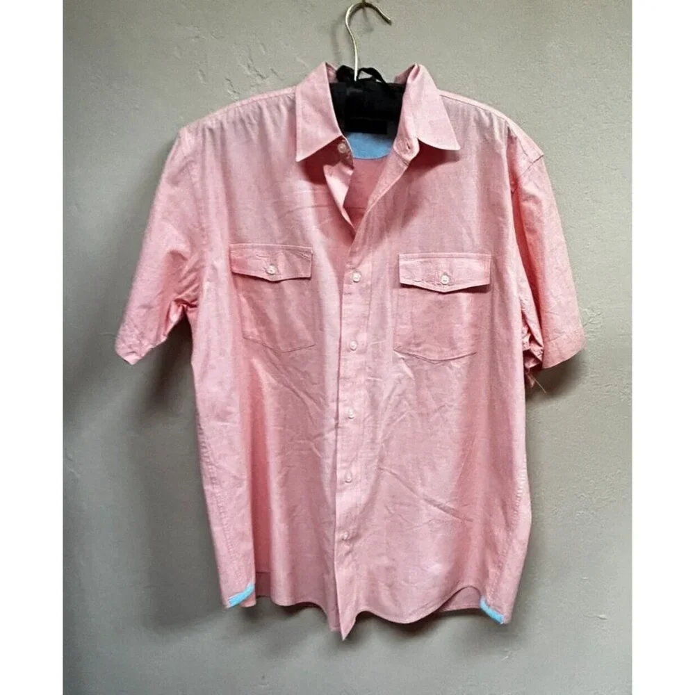 Club Room Men's Medium Two-Pocket Cotton Button Up Short Sleeve Shirt Peach